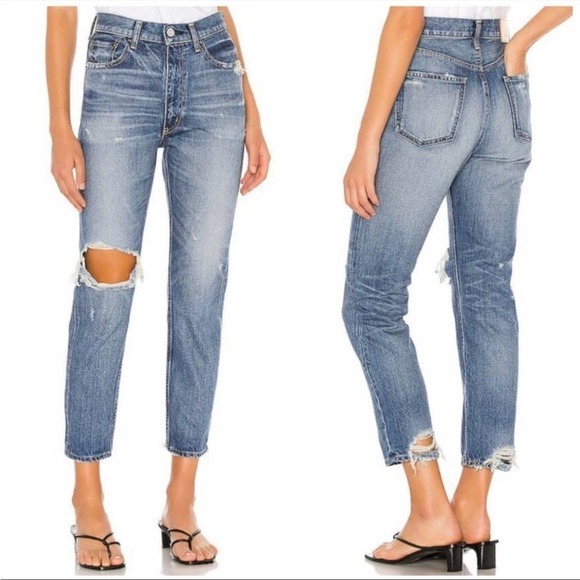 Moussy Vintage Denim High-rise Marshall Boyfriend Distressed Jean 100% Cotton 25 - Picture 1 of 12